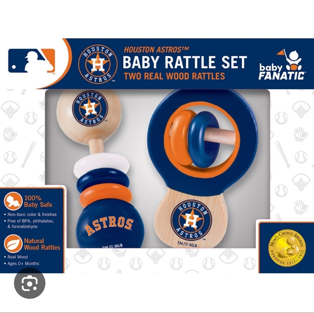 NWT...  Baby Fanatic Houston Astros Baby Rattle Set - Blue and Orange